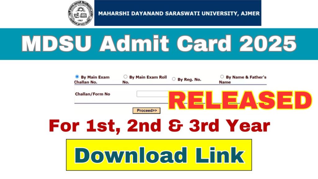 MDSU Ajmer Admit Card 2025 Download Link