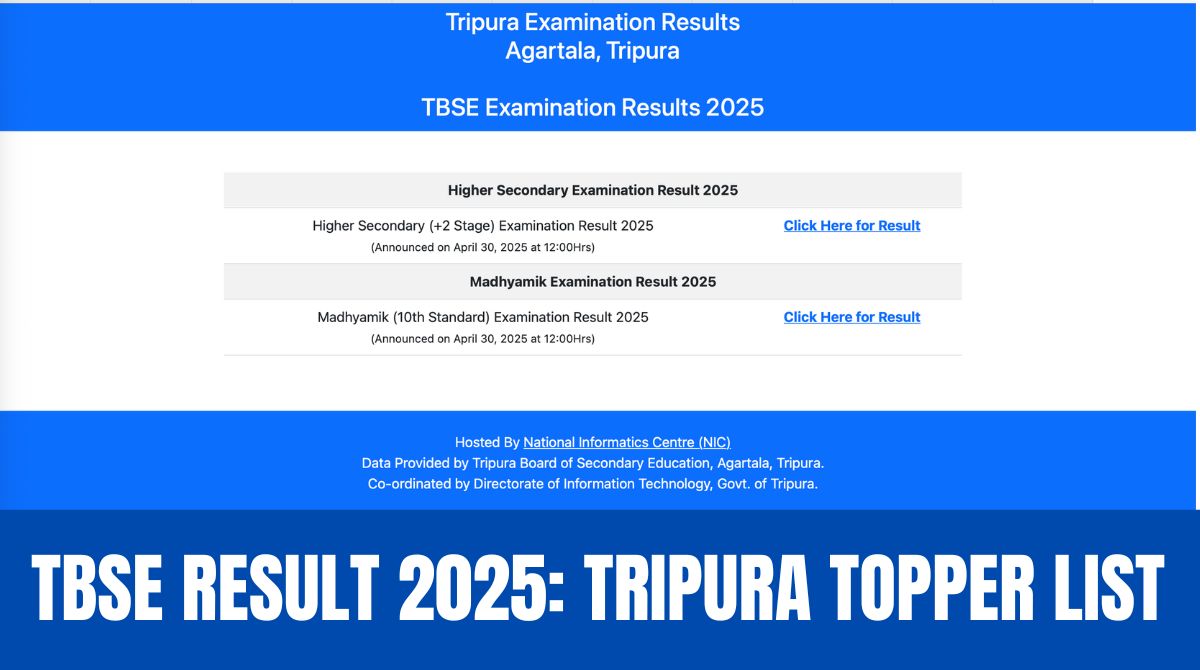 TBSE Result 2025: Tripura Board 10th, 12th Result, Topper List, Released Check now @tbresults.tripura.gov.in,